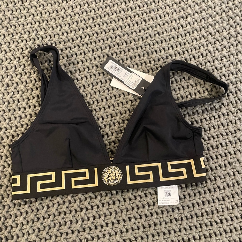 Black Versace bra, gold trim with the tag on it. Size 3, New, Never Worn